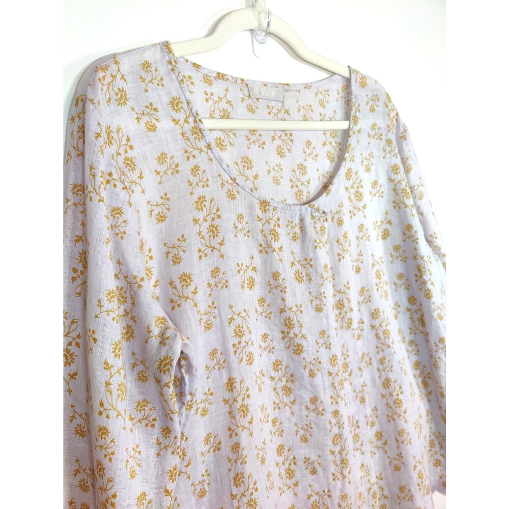 CP Shades Linen Floral Asymmetrical Top Pink Lilac Tan Long Sleeve Lagenlook L